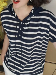 UYFY | Áo thun nữ tay ngắn có mũ trùm đầu mỏng mùa hè thiết kế mới đơn giản thời trang cỡ lớn áo thun thường ngày rộng rãi thoải mái