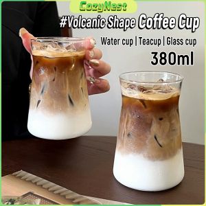 C.N 380ml Creative Style Glass Coffee Cup Volcanic Shape Retro Heat-Resistant Drink Cup 1Pc