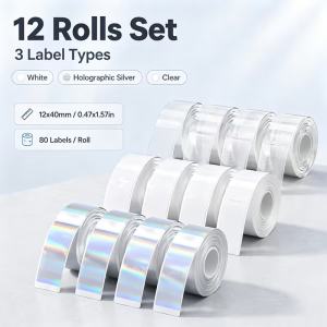 12 Cuộn Nhãn In Có Khoảng Trống Kết Hợp 12x40mm Tổng Cộng 1920 Chiếc Tương Thích Với Máy In Nhãn P11 P15/D30 HP1.
