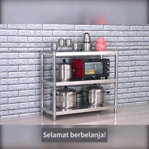 【304 SUS】Meja Kerja Dapur Stainless Steel 3 Tingkat Working Table Serbaguna Anti Karat