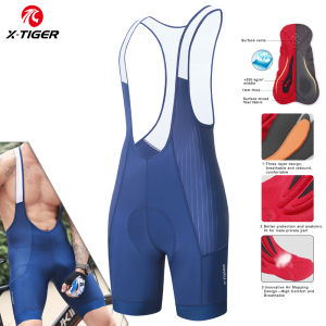 X-TIGER Blue Pro Mens Cycling Bib Shorts Bretelle Cyclist MTB Road Tights Bicycle Clothing ST-MULTI Cushion For 7 Hours Riding