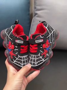 รองเท้าสไปเดอร์แมน LED กระพริบ รองเท้าผ้าใบเด็กผู้ชาย