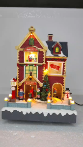D&D Home l FC811 Santas Workshop Christmas Village Display House with Figurines and Snow Base