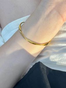 18K Gold Mobius Bracelet Womens Gold Band Simple Fashion High-End Design Non-Fading Titanium Steel Bangle Original Design