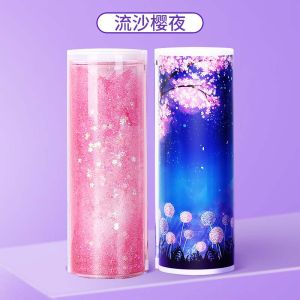Tiktok Cherry Blossom Quicksand Internet Celebrity Stationery Box Ins Tide Young Adult Large Capacity Pencil Case Primary School Student Multi-Functional Creative Cylinder Cylindrical Constellation Pencil Case Boys and Girls Kids Cute Pencil Case