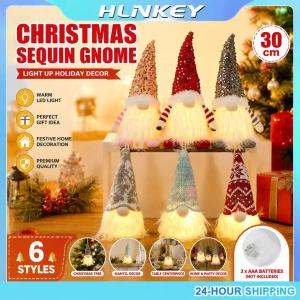 HLINKEY\ud83d\udd25 3PSC \ud83d\udd2530cm Light Up Christmas Gnome Sequin Hat LED Gnomes Doll Xmas Home Decoration Table Ornament Holiday Gift Red Grey Pink