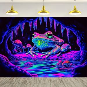 VIKAMA Psychedelic Frog Cave Tapestry Neon Glow Art Living Room Sofa Backdrop Wall Decor Room Accent Home Decor