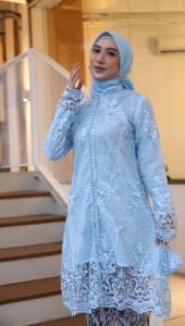 Setelan Kebaya Couple Pasangan SEROJA TILLE PAYET & Mutiara Rasleting Depan / Set Kebaya Jumbo 130cm