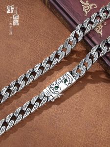 สร้อยคอคิวบาเงินแท้สำหรับผู้ชาย ลายเสือ โซ่แบบหนา โซ่แบบหางม้า สร้อยคอแบบลำลอง สร้อยคอแบบลำลอง โซ่แบบลำลอง