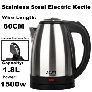JFBONIN Stainless Steel Electric Kettle 1.8L 220V Silver Black Base Separation Desion Rust-resistant Durable for Home Travel