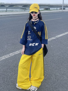 Girls Summer Outfit Set Casual Loose Short Sleeve Long Pants Two Piece Set for Ages 6-12 Comfortable Breathable Childrens Wear