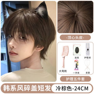 Mens Short Hair Wig Natural Simulation Daily Use Black Universal Cosplay Anime Style Full Head Cover for Young Men