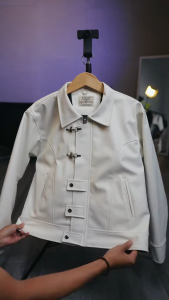 BOZRVK - Kait Clasp Leather Jacket Putih - Jaket Kulit Sintetis