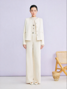 YINER | New Spring Band Trimmed Round Neck Australian Wool Blend Jacket