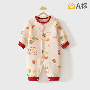 Joyful Red Baby Romper for New Year Visit Snake Year Baby Clothes Autumn Winter Full Moon Hundred Days Baby Overalls Cotton 100%