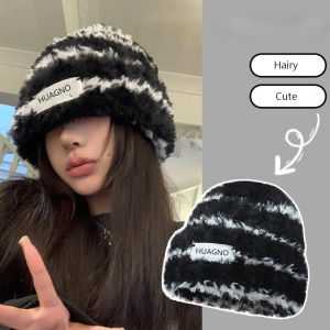 New style knitted hat - winter woolen patterned hat slimming effect on face plush and warm thick headband ear protection fl