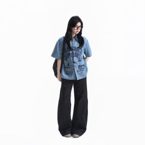 zuocisankon | Vintage Style Embroidered Star and Polka Dot Denim Shirt