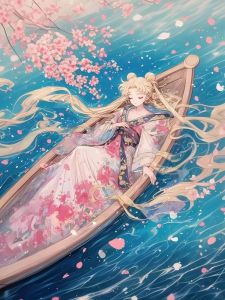 Bandai | 5D DIY Full Square&Round Diamond Painting Anime Girl on Boat Scenery Set Mosaic Art Home Decoration Gift for Living Room Bar
