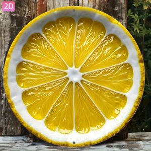 Retro Lemon Slice Round Metal Tin Sign 8x8 Inch Vintage Wall Art Kitchen Bar Garage Man Cave Decor