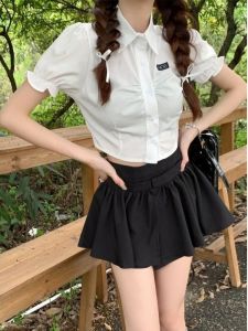 สลิมฟิต เสื้อเชิ้ตแขนสั้นสไตล์วิทยาลัย Jk เครื่องแบบเผ็ด เด็กผู้หญิง เอวซับ ดีไซน์ ผู้หญิง แฟชั่น สีขาว เสื้อท่อนบน