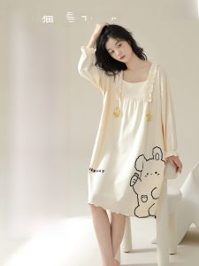 Miiow | Princess Style Long Sleeve Cotton Pajamas Set For Women Cute Sleep Dress Home Clothes Comfortable Breathable Cotton Nightgown