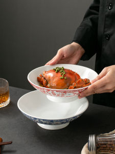 Commercial Ceramic High-legged Wok Dish Hotel Cuisine Dish Private Kitchen Special Farmhouse Stir-fry Plate for Business Use