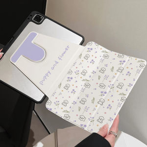 360° Rotatable Tri-Fold for Samsung Galaxy Tab S9 S10 FE A9 A11 S7 S8 Plus Painted Tablet Purple Floral Puppy Drop-proof Cover