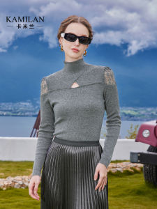 Kamilan French Elegant Design Lace Splicing Woolen Sweater Womens New Style Knitted Top Polyester Fiber Long Sleeve Regular Fit