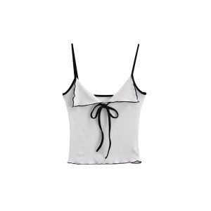 Spicy American Contrast Color Collar Strap Vest Women Summer Slim Fit Outerwear Pure Desire Short Sleeveless Top