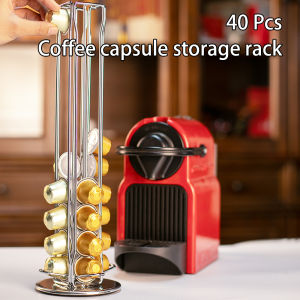 Silver Coffee Capsule Storage Rack Rotating Base 360 Degrees Holds 40 Pods