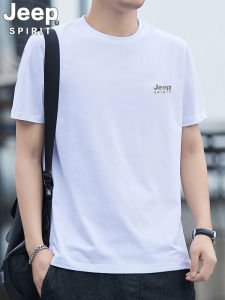 Jeep Pure Cotton Solid Color T-Shirt Summer Short Sleeve Loose Fit round Neck Half Sleeve Heavyweight Cotton Tee Shirt for Men