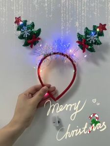 Christmas Headbands with Light Cute Christmas Head Hoop Xmas Tree Reindeer Snowman Headwear Hairband For Adult Kids Photo Props Christmas Parties Ornaments Xmas Party Decor Hair Accessories