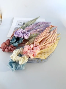 Hair Scrunchies Bow Bowknot Scrunchies Pastoral Style Romantic Seaside Silk Scarf Pearl Hair Ring Bow knot Ribbon Elastic Hair Ties Bands Ponytail Holder Accessories