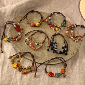 First Floor Porcelain New Chinese Woven Ceramic Bracelet Small Gravel Braid Rope Bracelet Summer Ethnic Style Jewelry Color Niche Style