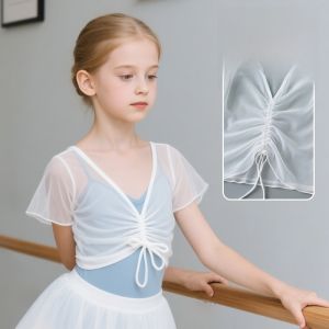 Girls Ballet Dance Outfit Thin Top Mesh Shirt Princess Style Performance Costume Lightweight Shawl Summer Practice Uniform