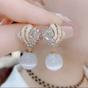 Elegant White Cats Eye Stone Earrings S925 Silver Needle French Vintage Style Fashion Jewelry Ear Cuff Bracelets