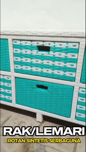 Rak Lemari Meja TV 43 inci Rotan Sintetis 6 Laci Buffet Bufet Ruang Tamu Serbaguna Minimalis Terbaru