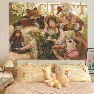 VIKAMA Pink Bear Rabbit Cartoon Tapestry Autumn Healing Background Cloth Dormitory Decoration Tapestry Room Decoration