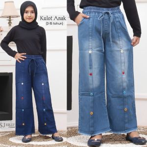 Celana Kulot Jeans Anak Perempuan Kancing Rawis 2-9 Tahun Terlaris