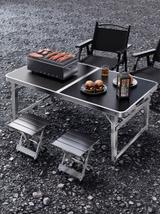 Outdoor Portable Aluminum Alloy Folding Table Camping Picnic Table Rectangular Ground Stall Small Table Modern Simple Style