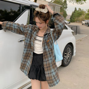American Retro Casual Plaid Long Sleeve Shirt Womens Spring Autumn Summer Loose Sun Protection Lazy Top Thin Outerwear