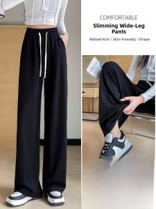 YAMIANNV | High Waist Thin Wide Leg Casual Pants Womens Loose Fit Cotton Blend Spring Autumn Fashion Straight Cut Trousers