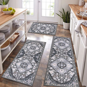 VIKAMA 1/3pcs Bohemian Kitchen Rug Machine Washable Non-Slip Floor Mat Laundry Room Hallway Runner Home Decoration