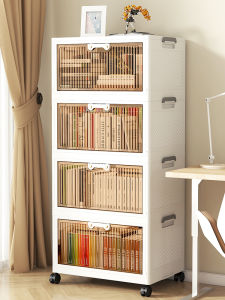 Bookshelf Floor Shelf Kids Toy Book Storage Cabinet Multi-Layer For Home Bedroom Moving Wheels Simple Bookcase