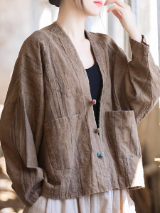 Retro Chinese Style Cotton Linen Womens Top Autumn Winter Zen Tea Ceremony Short Jacket Tai Chi Clothing Button Detail