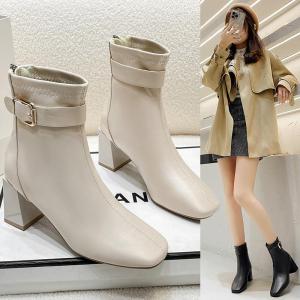 British Style Ankle Length Boots Coarse High Heels Slim Appearance