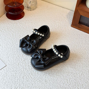 รองเท้าเด็กผู้หญิงแบบสวมหัวกลมพื้นนุ่มสไตล์เจ้าหญิง รองเท้าเด็กฤดูใบไม้ร่วง รองเท้าหนัง PU พื้นยางกันลื่น