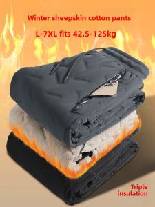 ROMON | Thickened Lamb Velvet Mens Cotton Pants Winter Warm Casual Long Trousers Roemon Polyester Fiber Zipper Decoration Basic Urban Style