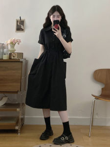 Black Sporty Quick Dry Work Dress Women Summer plus Size Slimming Polo Long Dress Korean Style Commute Regular Sleeve Short Sleeve