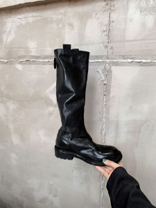 รองเท้าแฟชั่น Deer Little Beast เข่าสูงพร้อมรูปแบบขัดสี Retro สไตล์หนัง Cowhide ของแท้สําหรับผู้หญิง